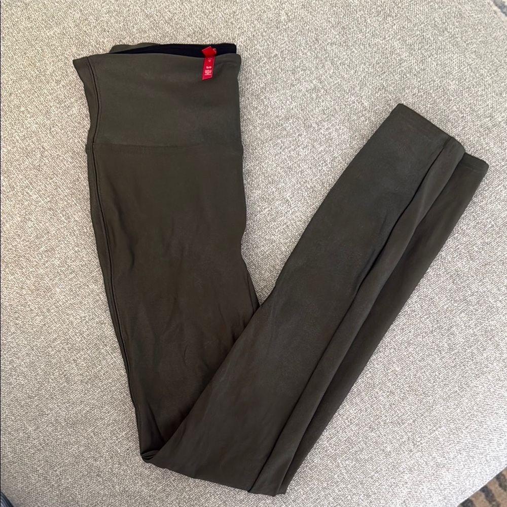 SPANX Olive Green Faux Leather Leggings size S small